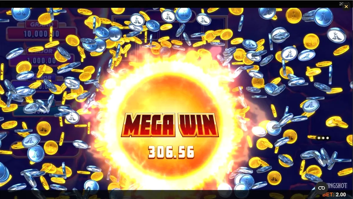 Eruption Blaze Cashingo slot machine interface with volcanic theme